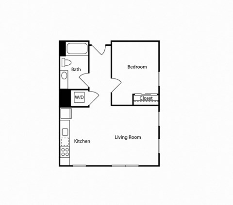 Floor plan for 1 bed, 1 bath, 904 sqft